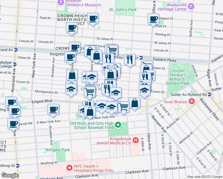 map of restaurants, bars, coffee shops, grocery stores, and more near 849 Montgomery Street in Brooklyn