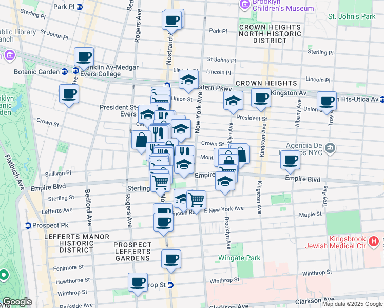 map of restaurants, bars, coffee shops, grocery stores, and more near 500 Montgomery Street in Brooklyn
