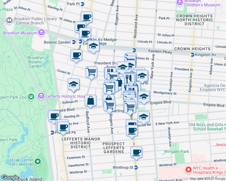 map of restaurants, bars, coffee shops, grocery stores, and more near 237 Sullivan Place in Brooklyn