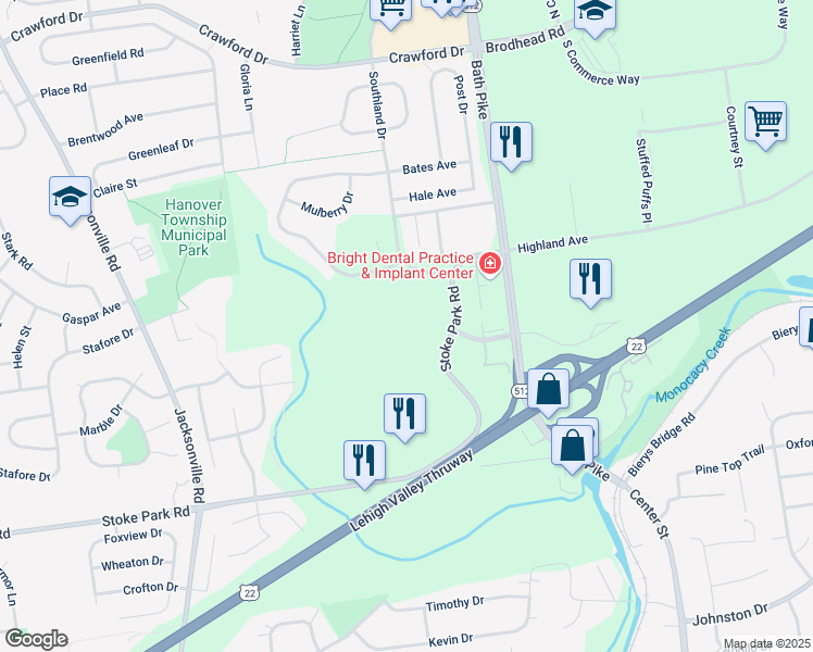 map of restaurants, bars, coffee shops, grocery stores, and more near 5000 Wegmans Drive in Bethlehem