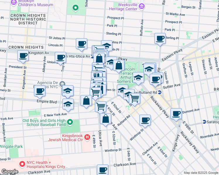 map of restaurants, bars, coffee shops, grocery stores, and more near 810 Crown Street in Brooklyn