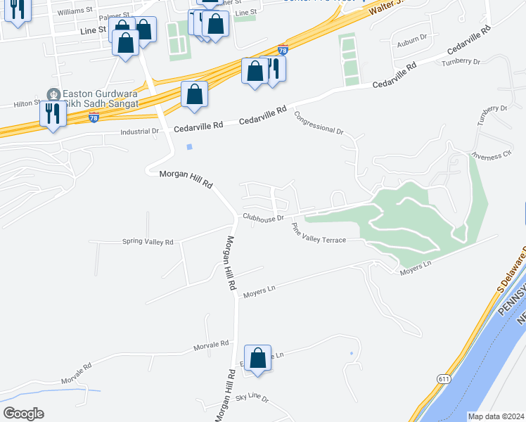 map of restaurants, bars, coffee shops, grocery stores, and more near 1009 Old Course Lane in Easton