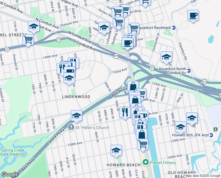 map of restaurants, bars, coffee shops, grocery stores, and more near in Queens