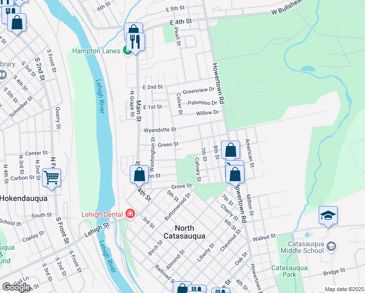 map of restaurants, bars, coffee shops, grocery stores, and more near 1503 Lincoln Street in Catasauqua