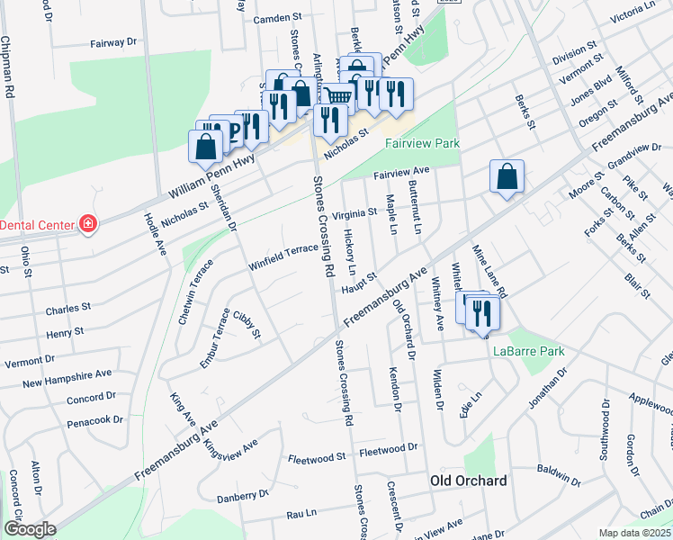 map of restaurants, bars, coffee shops, grocery stores, and more near 815 Stones Crossing Road in Easton