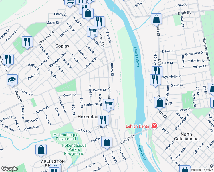 map of restaurants, bars, coffee shops, grocery stores, and more near 3307 North Front Street in Hokendauqua