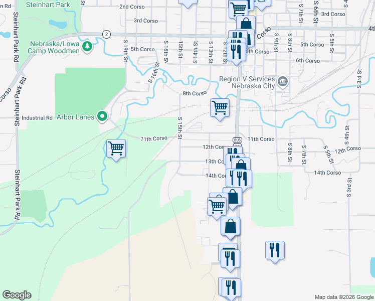 map of restaurants, bars, coffee shops, grocery stores, and more near 1420 13th Corso in Nebraska City