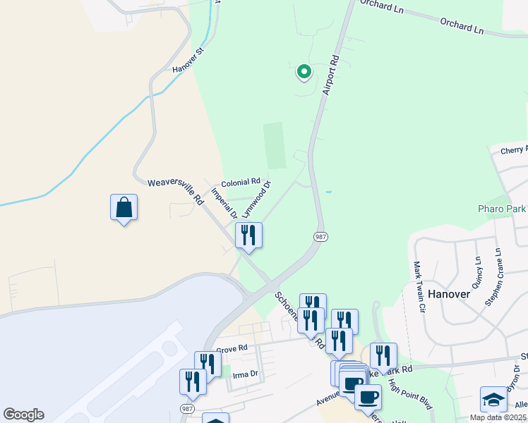 map of restaurants, bars, coffee shops, grocery stores, and more near 3765 Old Airport Road in Allentown
