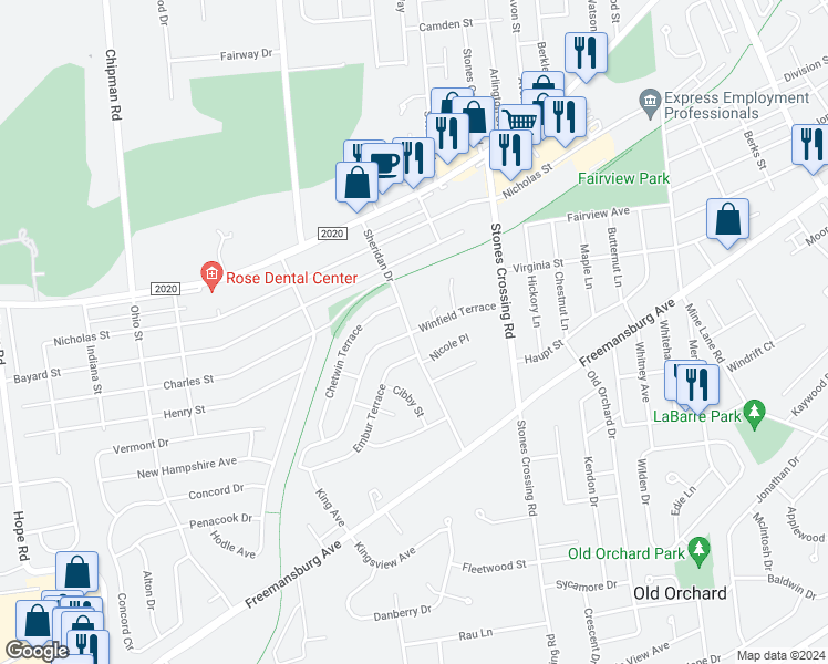 map of restaurants, bars, coffee shops, grocery stores, and more near 4094 Winfield Terrace in Easton