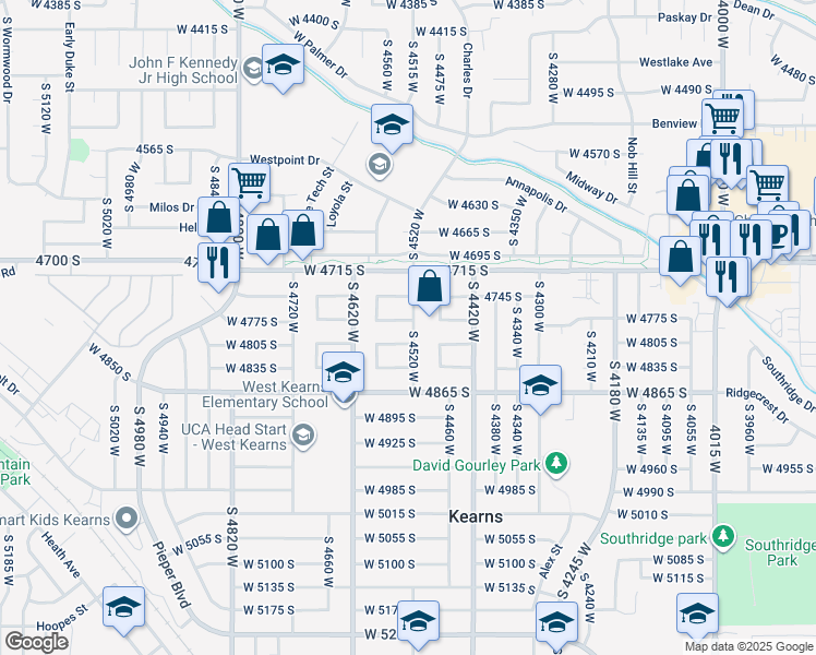 map of restaurants, bars, coffee shops, grocery stores, and more near 4784 South 4520 West in Salt Lake City