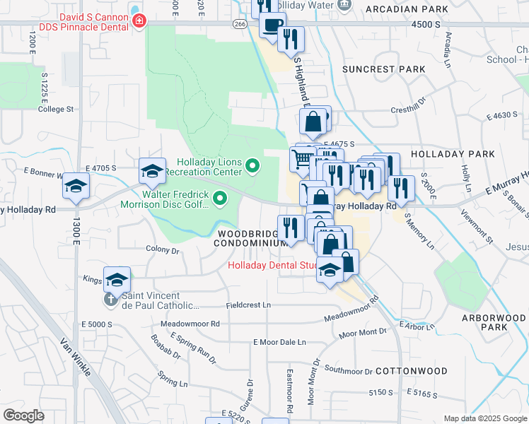 map of restaurants, bars, coffee shops, grocery stores, and more near 4821 South 1740 East in Holladay