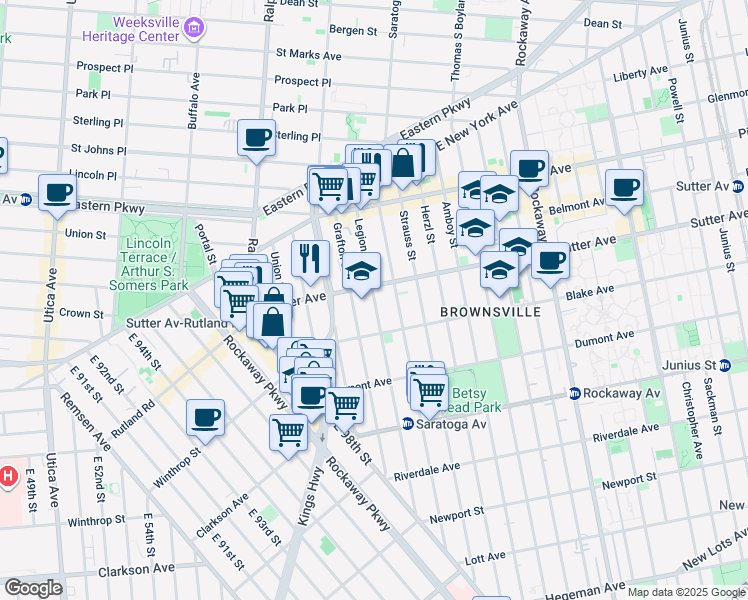 map of restaurants, bars, coffee shops, grocery stores, and more near 159 Legion Street in Brooklyn