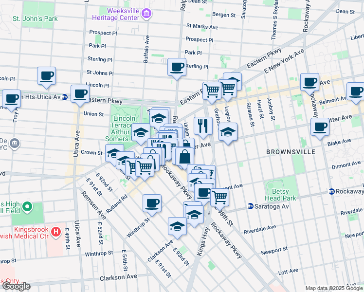 map of restaurants, bars, coffee shops, grocery stores, and more near 2100 Union Street in Brooklyn
