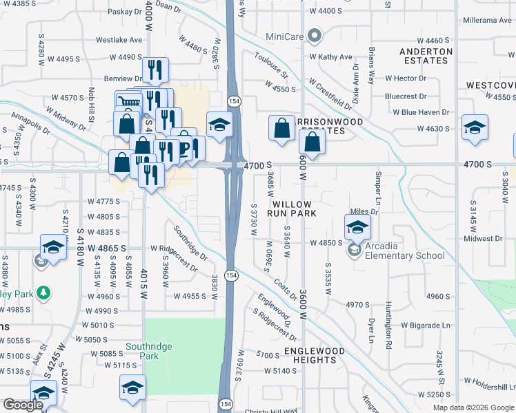 map of restaurants, bars, coffee shops, grocery stores, and more near 4806 South 3685 West in Salt Lake City