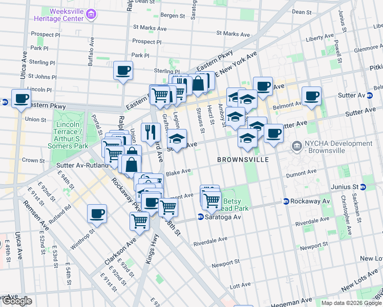 map of restaurants, bars, coffee shops, grocery stores, and more near 159 Legion Street in Brooklyn