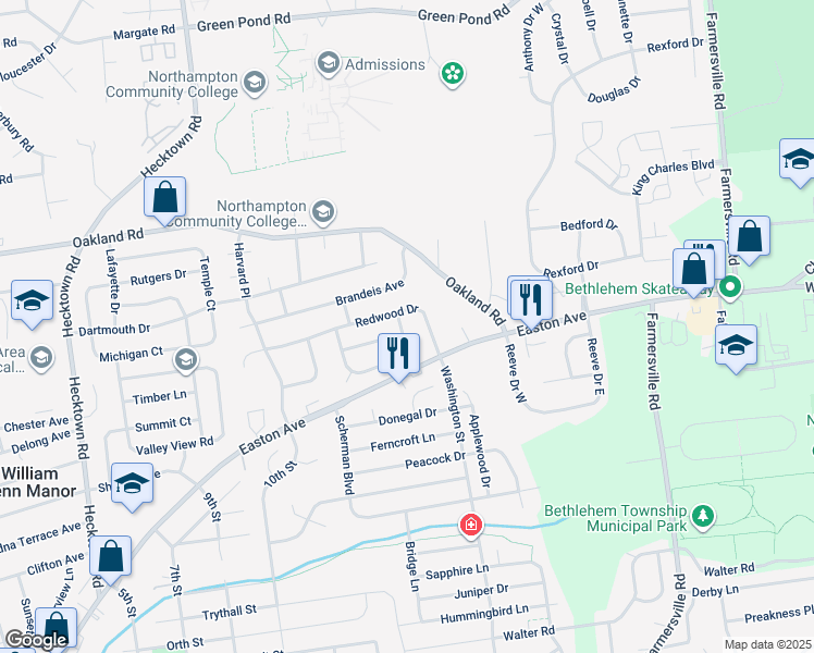 map of restaurants, bars, coffee shops, grocery stores, and more near 4014 Killarney Drive in Bethlehem