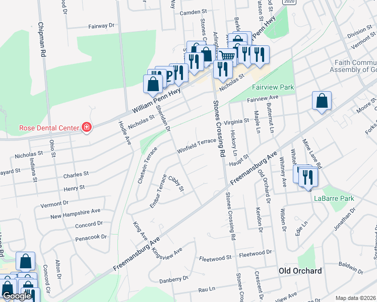 map of restaurants, bars, coffee shops, grocery stores, and more near 4085 Nicole Place in Easton