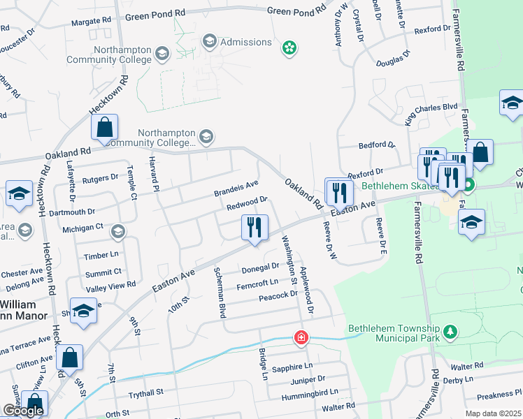 map of restaurants, bars, coffee shops, grocery stores, and more near 4014 Killarney Drive in Bethlehem
