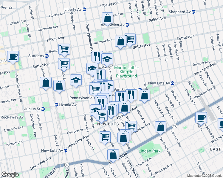 map of restaurants, bars, coffee shops, grocery stores, and more near 581 New Jersey Avenue in Brooklyn