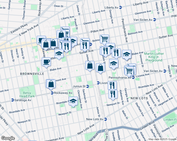 map of restaurants, bars, coffee shops, grocery stores, and more near 364 Junius Street in Brooklyn