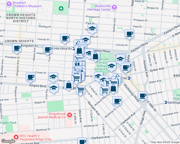 map of restaurants, bars, coffee shops, grocery stores, and more near 12 Ford Street in Brooklyn