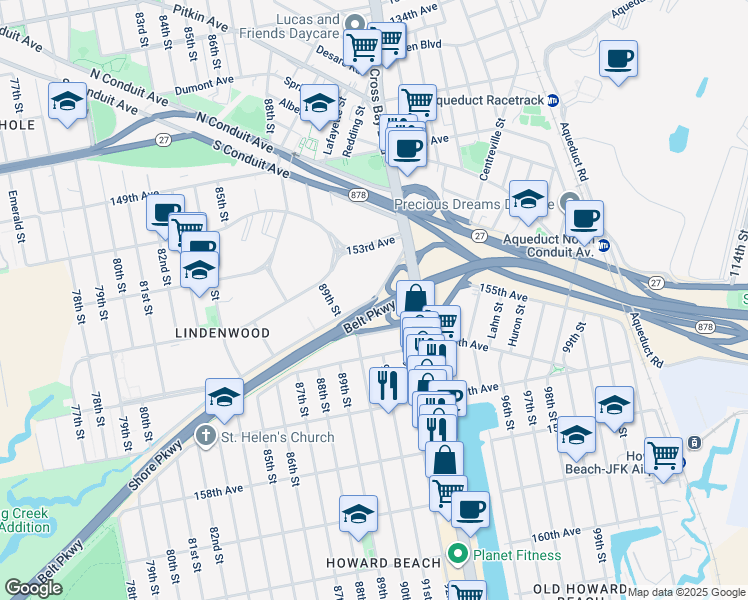 map of restaurants, bars, coffee shops, grocery stores, and more near 9016 Shore Parkway in Queens