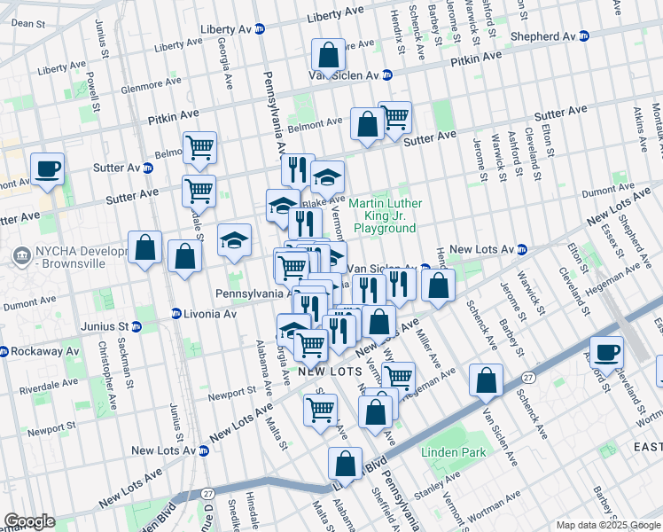 map of restaurants, bars, coffee shops, grocery stores, and more near 581 New Jersey Avenue in Brooklyn