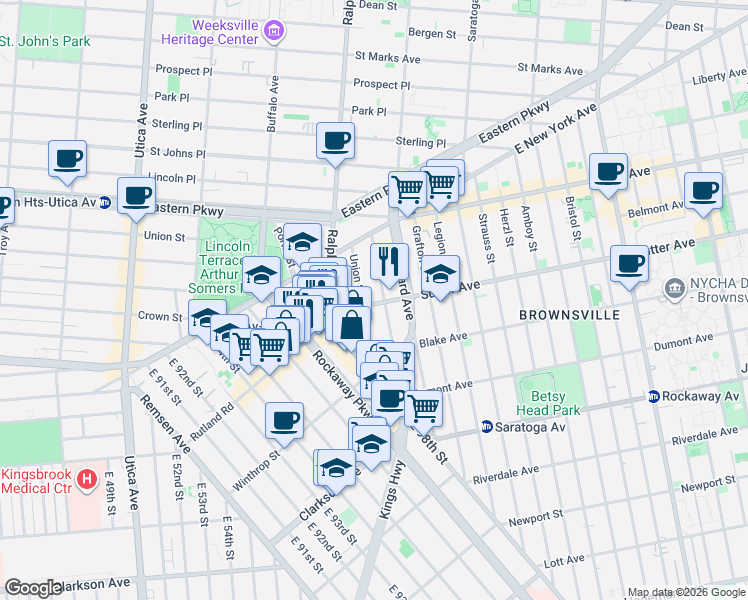 map of restaurants, bars, coffee shops, grocery stores, and more near 2100 Union Street in Brooklyn