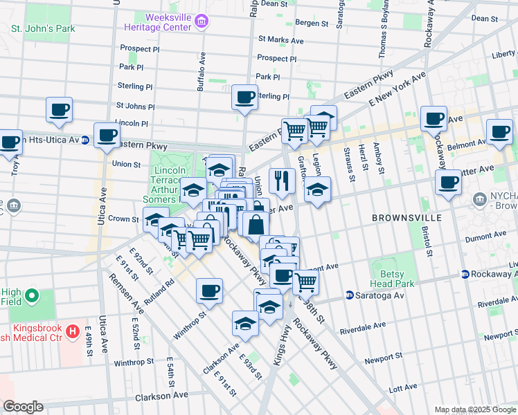 map of restaurants, bars, coffee shops, grocery stores, and more near 2100 Union Street in Brooklyn