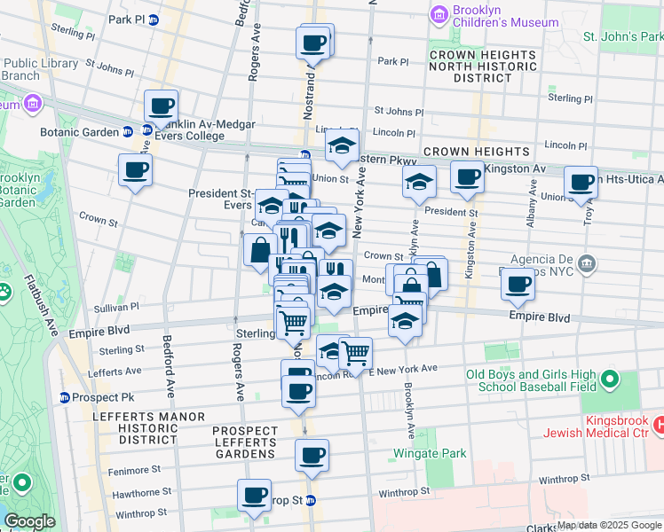 map of restaurants, bars, coffee shops, grocery stores, and more near 500 Montgomery Street in Brooklyn