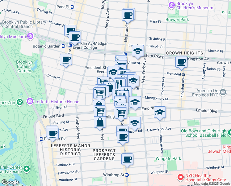 map of restaurants, bars, coffee shops, grocery stores, and more near 287 Sullivan Place in Brooklyn