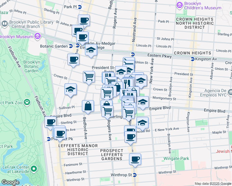 map of restaurants, bars, coffee shops, grocery stores, and more near 237 Sullivan Place in Brooklyn