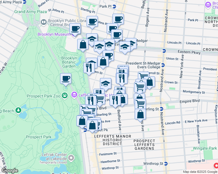 map of restaurants, bars, coffee shops, grocery stores, and more near 47 McKeever Place in Brooklyn