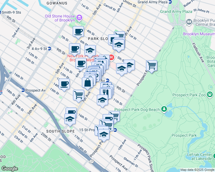 map of restaurants, bars, coffee shops, grocery stores, and more near 1014 8th Avenue in Brooklyn