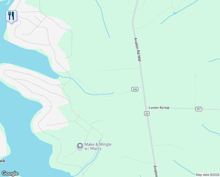 map of restaurants, bars, coffee shops, grocery stores, and more near 4133 Lace Road Northwest in Malvern