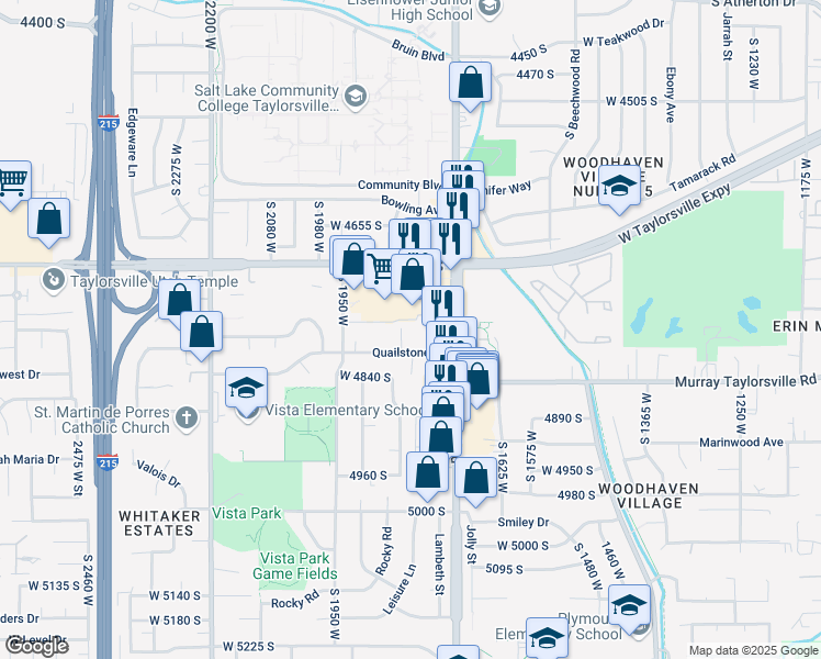 map of restaurants, bars, coffee shops, grocery stores, and more near 1796 West 4805 South in Salt Lake City