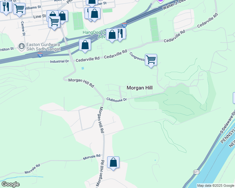 map of restaurants, bars, coffee shops, grocery stores, and more near 831 Eden Terrace in Easton