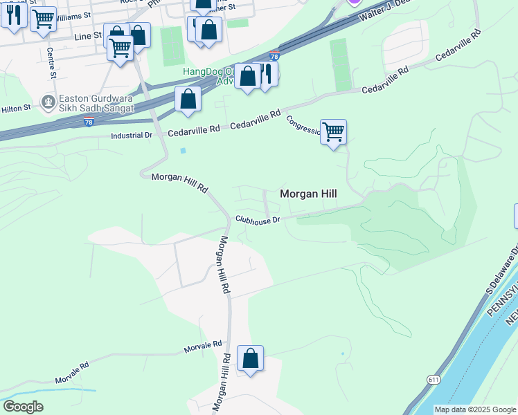 map of restaurants, bars, coffee shops, grocery stores, and more near 831 Eden Terrace in Easton