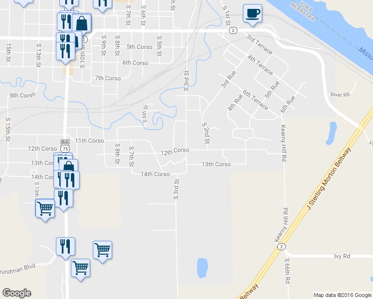 map of restaurants, bars, coffee shops, grocery stores, and more near 1299 South 3rd Street in Nebraska City