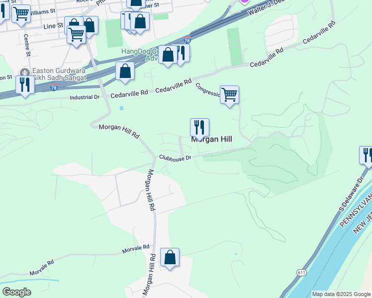 map of restaurants, bars, coffee shops, grocery stores, and more near 718 Eden Terrace in Easton