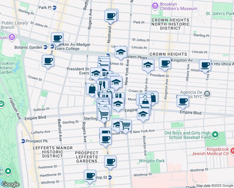 map of restaurants, bars, coffee shops, grocery stores, and more near 330 Crown Street in Brooklyn