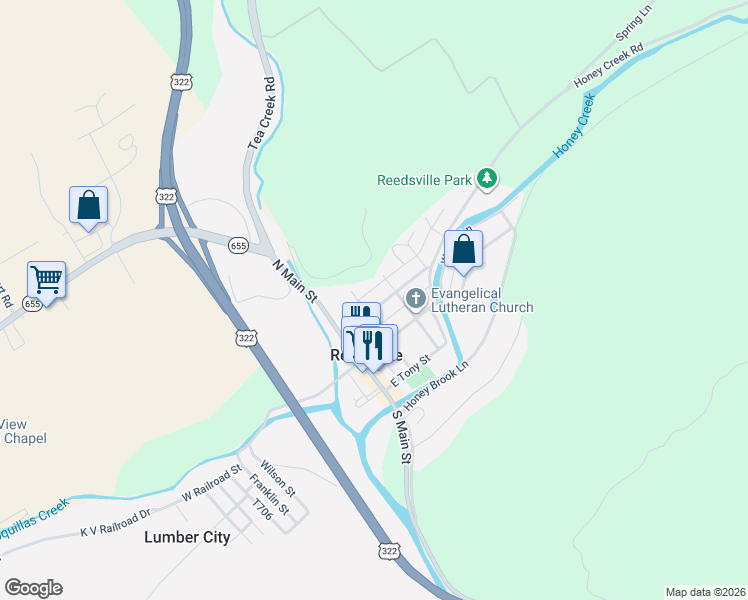 map of restaurants, bars, coffee shops, grocery stores, and more near 423-433 Pearl Street in Reedsville