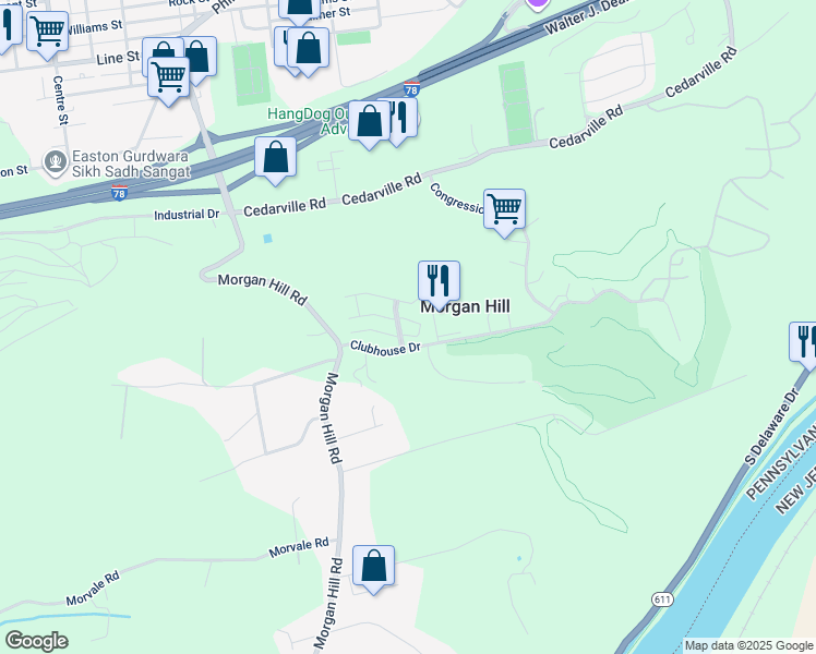 map of restaurants, bars, coffee shops, grocery stores, and more near 718 Eden Terrace in Easton