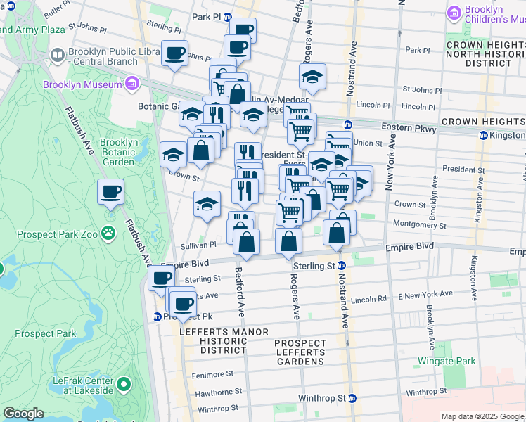 map of restaurants, bars, coffee shops, grocery stores, and more near 150 Crown Street in Brooklyn