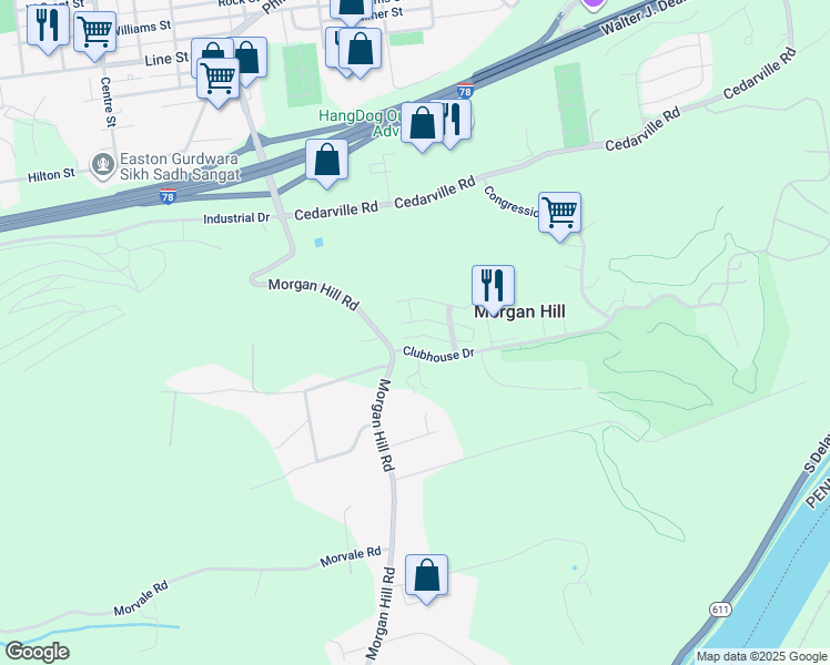 map of restaurants, bars, coffee shops, grocery stores, and more near 931 Eden Terrace in Easton