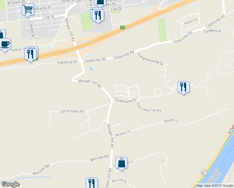 map of restaurants, bars, coffee shops, grocery stores, and more near 921 Eden Terrace in Easton