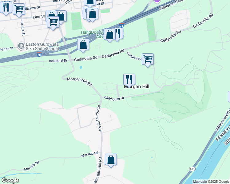 map of restaurants, bars, coffee shops, grocery stores, and more near 823 Eden Terrace in Easton