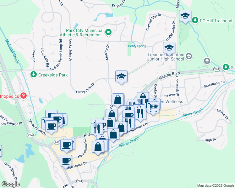 map of restaurants, bars, coffee shops, grocery stores, and more near 1559-1591 Lucky John Drive in Park City