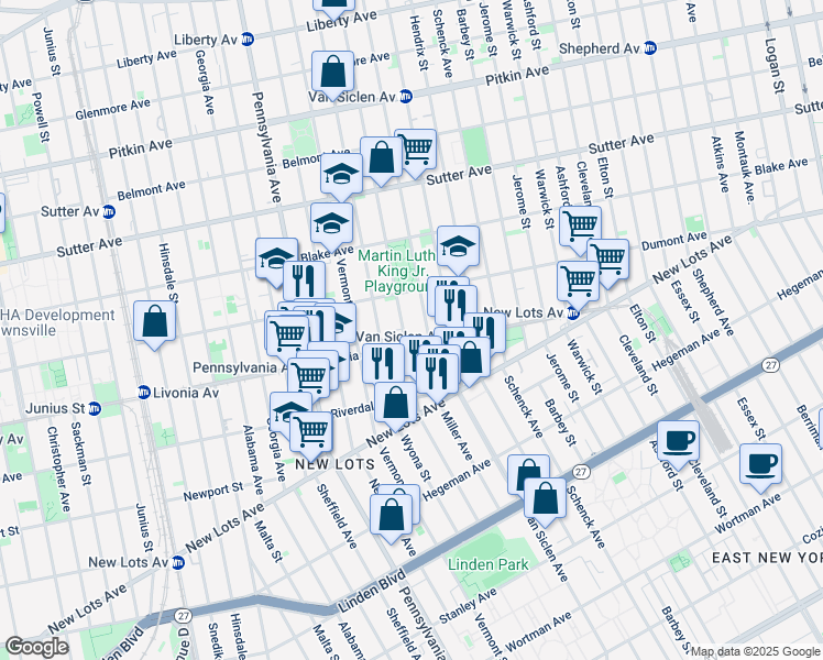 map of restaurants, bars, coffee shops, grocery stores, and more near 574 Miller Avenue in Brooklyn