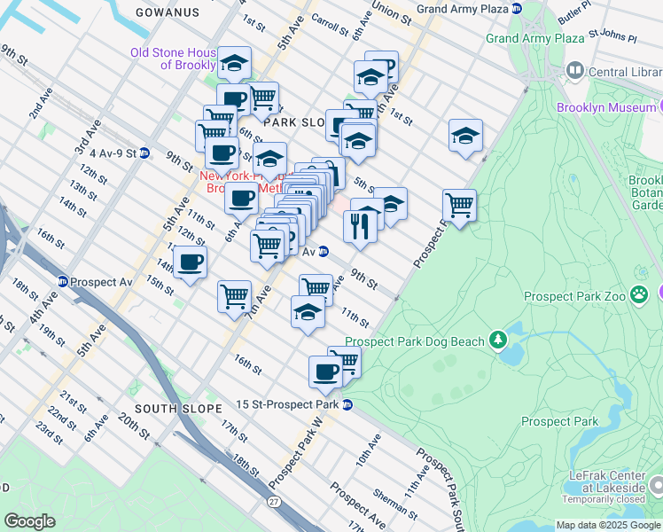 map of restaurants, bars, coffee shops, grocery stores, and more near 481 9th Street in Brooklyn